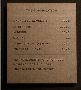 Printed formulation card listing the six ingredients