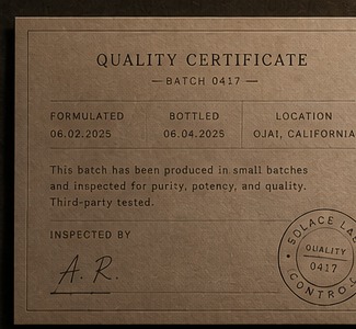 Solace quality certificate for batch 0417, signed A.R.