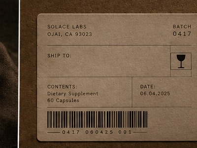Solace Labs shipping label for batch 0417, printed on kraft